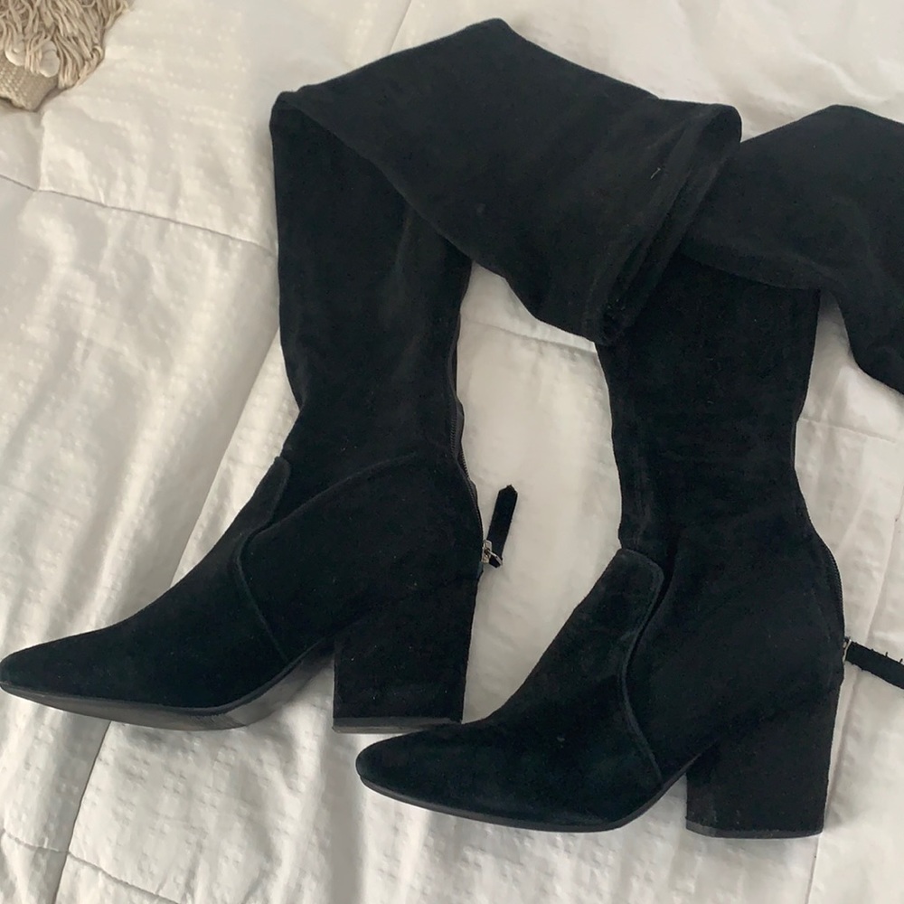 Ellis Black Classic Over The Knee Suede Leather Boots